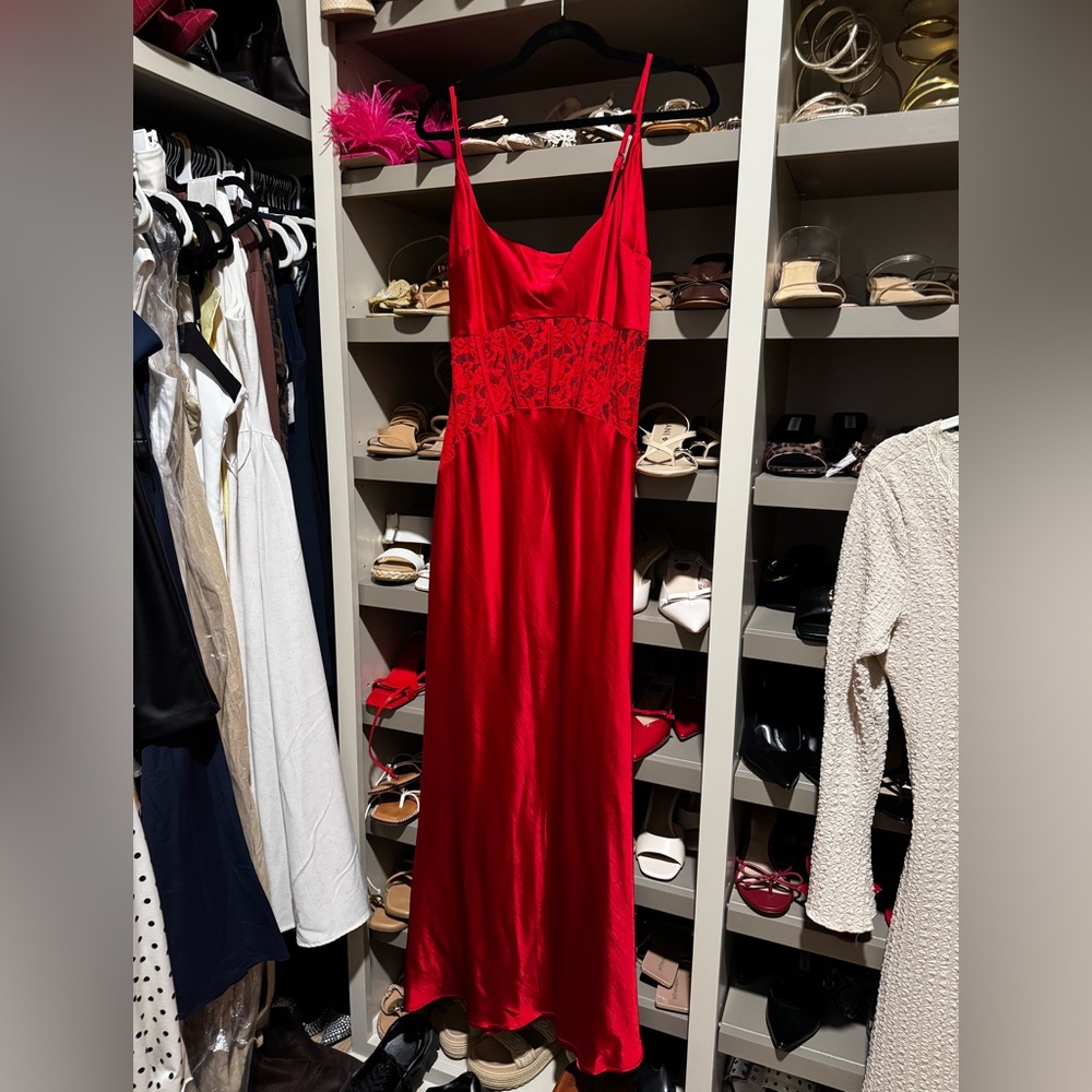 Red satin with Lace detail Slip Dress